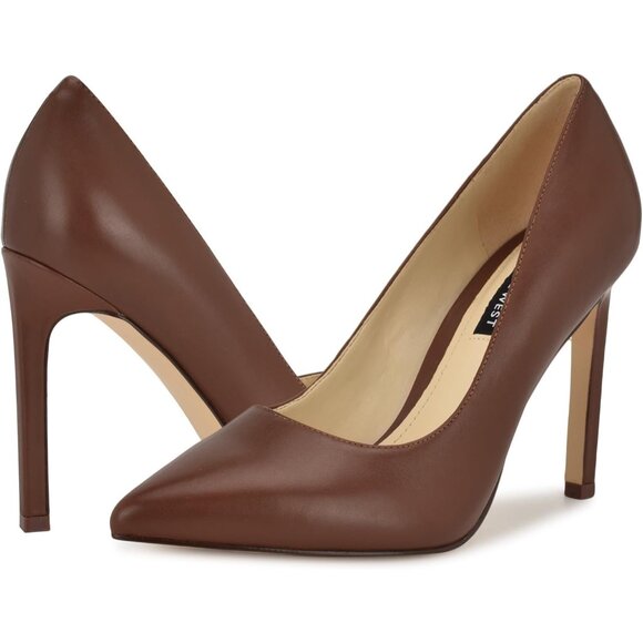 Nine West Women's Medium Brown Leather Closed Pointed Toe Stiletto Heel Pump - Picture 6 of 6
